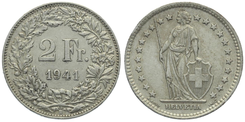 2 Franken 1941 B - fast vorzüglich